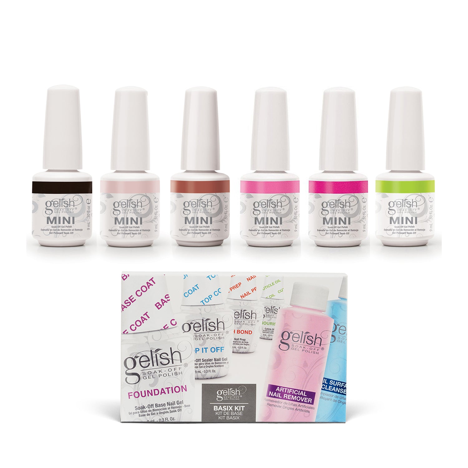 Gelish Mini Passion Collection 9 mL Soak Off Gel Nail Polish Set & Basix Care - VMInnovations