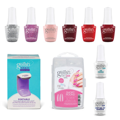 Gelish 110 Tip Kit w/ Mini Cure Light & Soak Off Gel Winter Marilyn, 6 Colors - VMInnovations