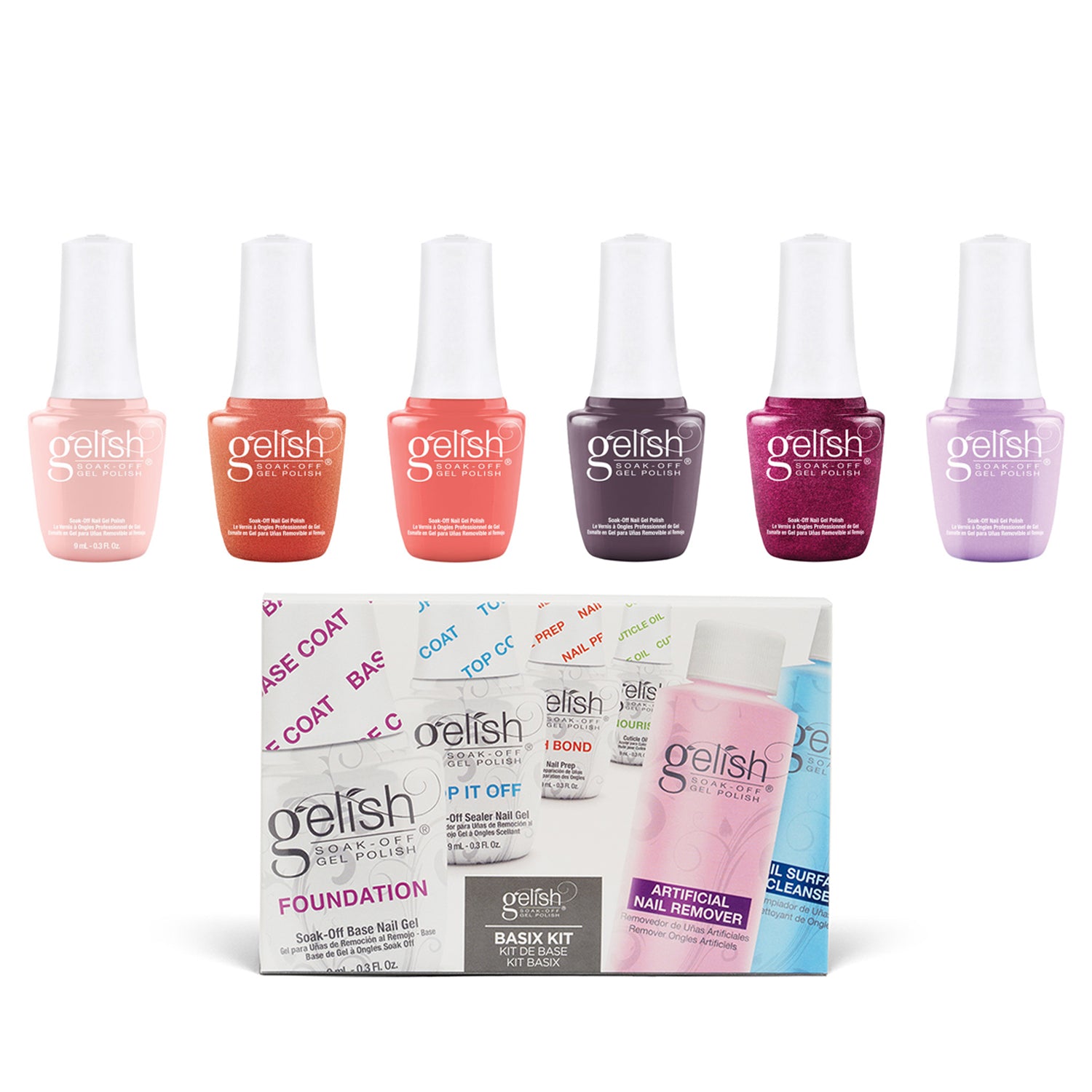 Gelish Sunrise 9 mL Soak Off Shimmering Gel Nail Polish Set & Basix Care Kit - VMInnovations