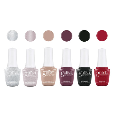 Gelish 9mL Soak Off Gel Nail Polish 6 Color Set Bundle w/ Trio Essentials Kit