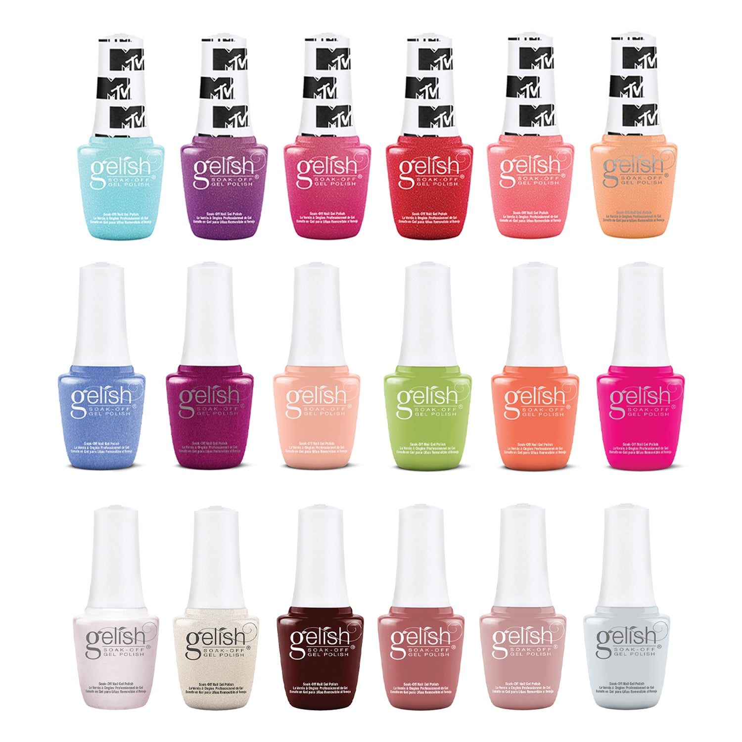 Gelish 9mL Feel the Vibes, MTV, & Out in the Open Gel Nail Polish, 18 Color Pack