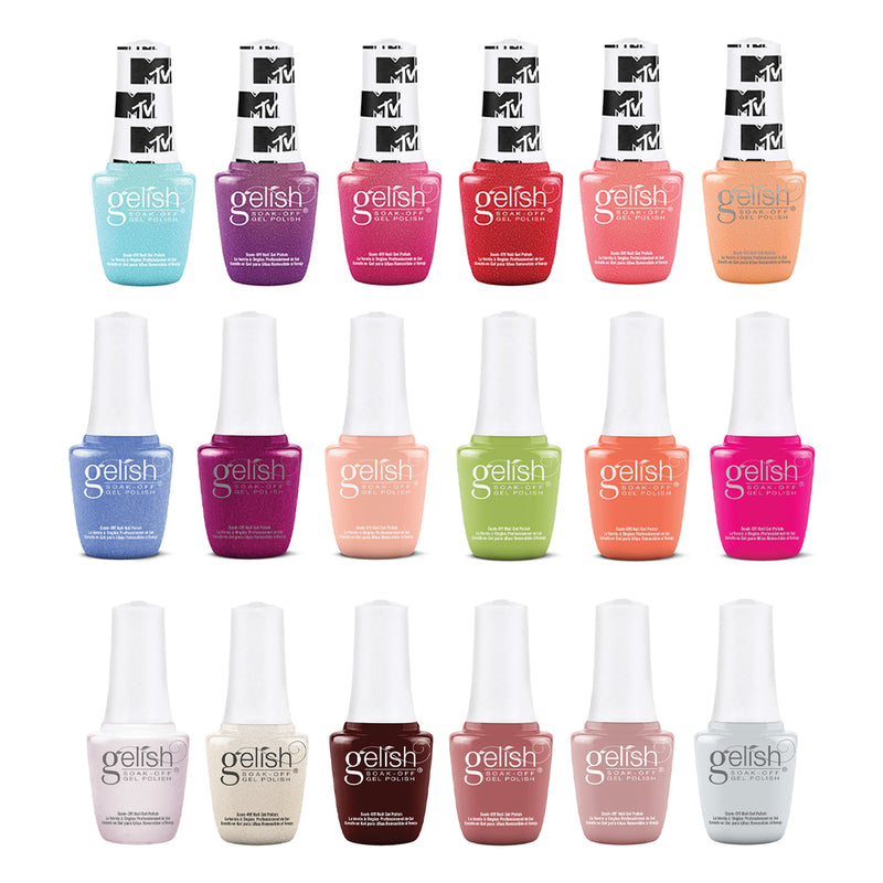 Gelish 9mL Feel the Vibes, MTV, & Out in the Open Gel Nail Polish, 18 Color Pack