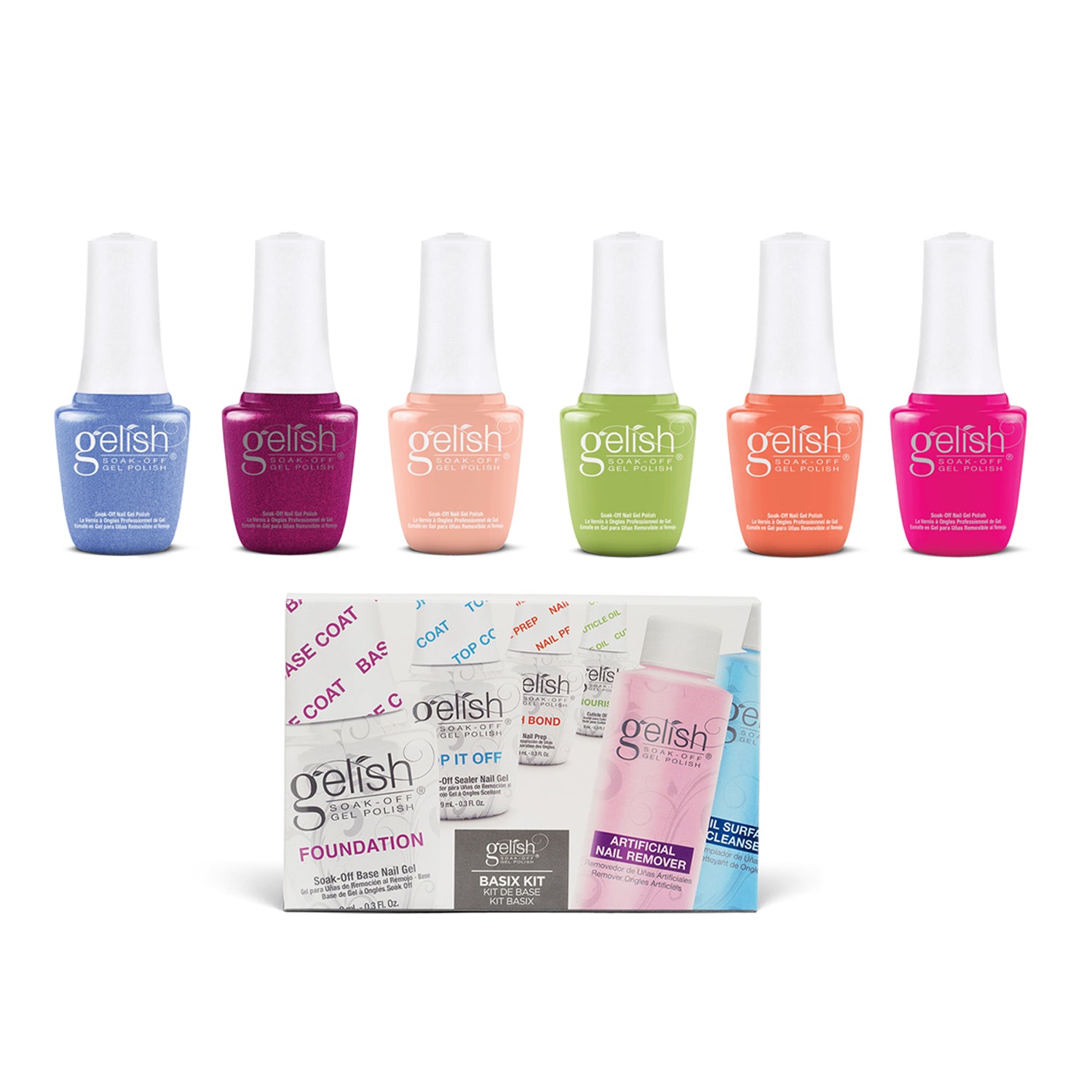 Gelish 2021 9mL Feel the Vibes Collection Gel Nail Polish Set & Basix Care Kit - VMInnovations