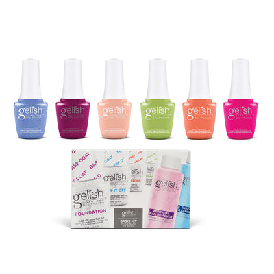 Gelish 2021 9mL Feel the Vibes Collection Gel Nail Polish Set & Basix Care Kit - VMInnovations