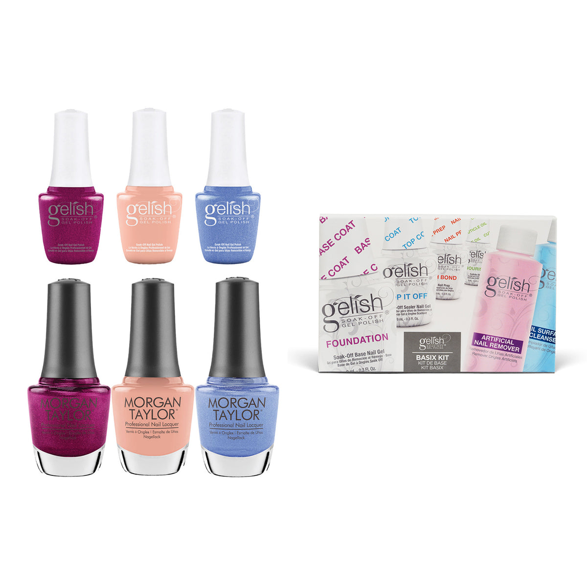 Gelish Morgan Taylor Feel the Vibes Gel Polish and Lacquer Set & Basix Care Kit