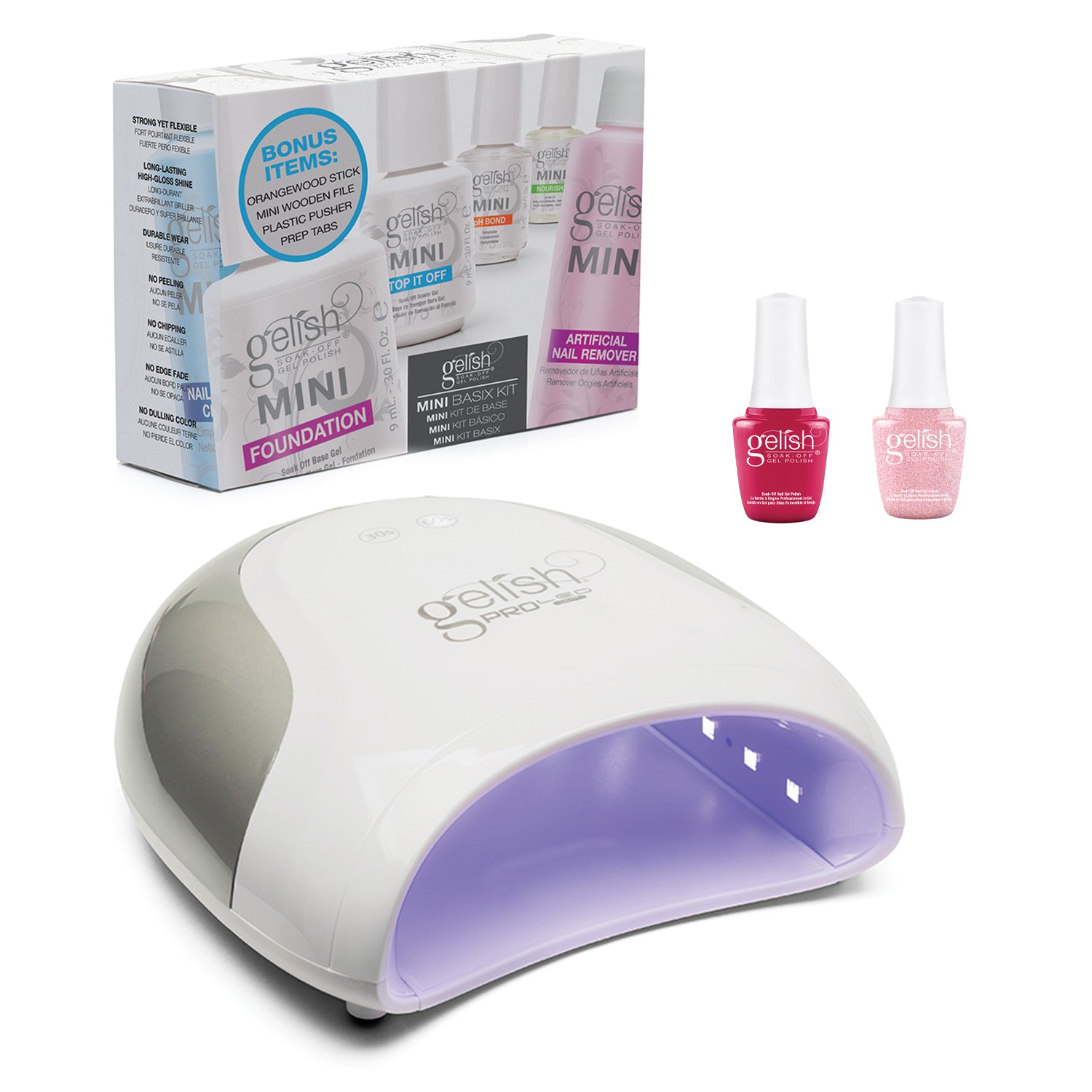 Gelish Pro Kit Mini Kit, LED Light, June Bride, & Gossip Girl Polish (For Parts) - VMInnovations