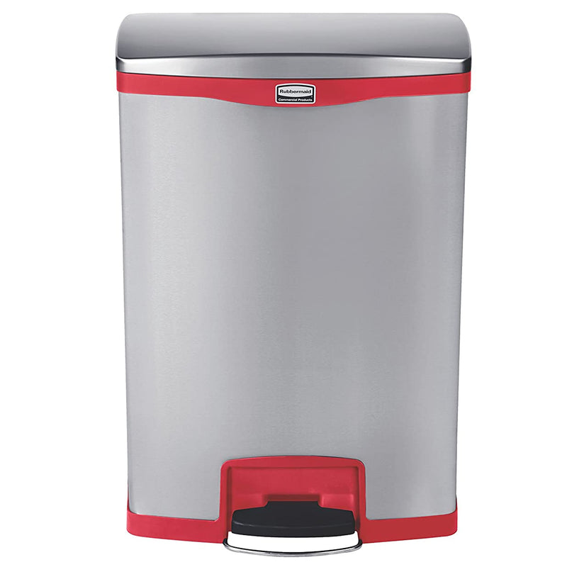 Rubbermaid Slim 24 Gallon Stainless Steel Step On Wastebasket, Red (For Parts)