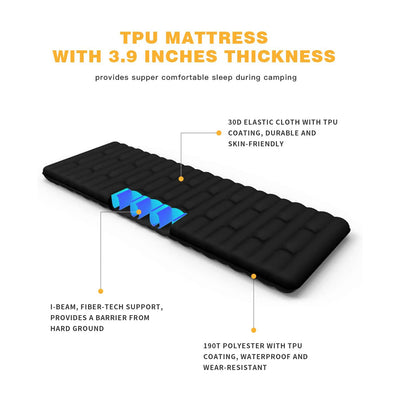 KingCamp 74.8 x 24.8 Inch Outdoor Waterproof Inflatable Sleeping Pad, Black - VMInnovations