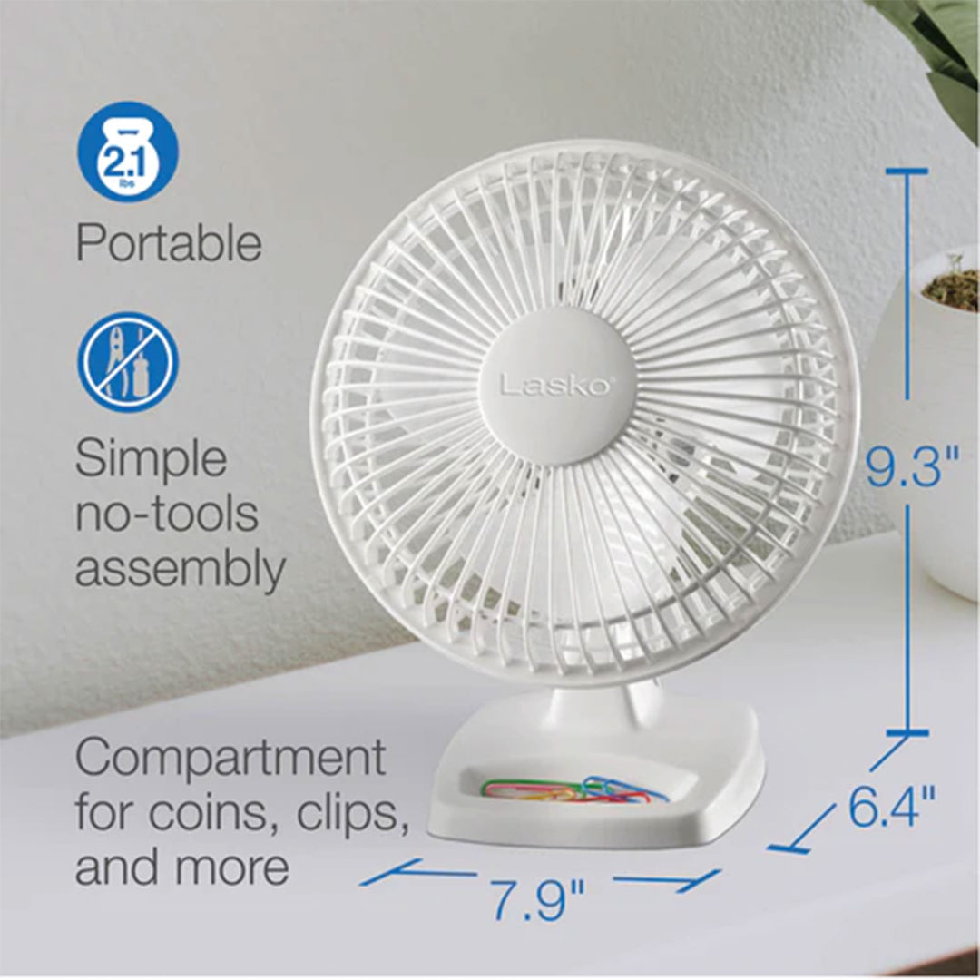 Lasko 6" 2 Speed Personal Portable Table Fan with Storage Tray, White (Used)