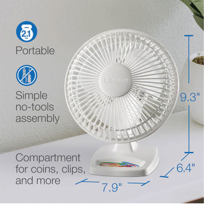 Lasko 6" 2002W 2 Speed Portable Table Fan w/ Storage Tray, White (Open Box)