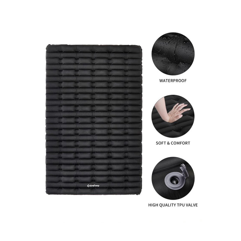 KingCamp 74.8 x 50 Inch Waterproof Double Wide Inflatable Sleeping Pad, Black