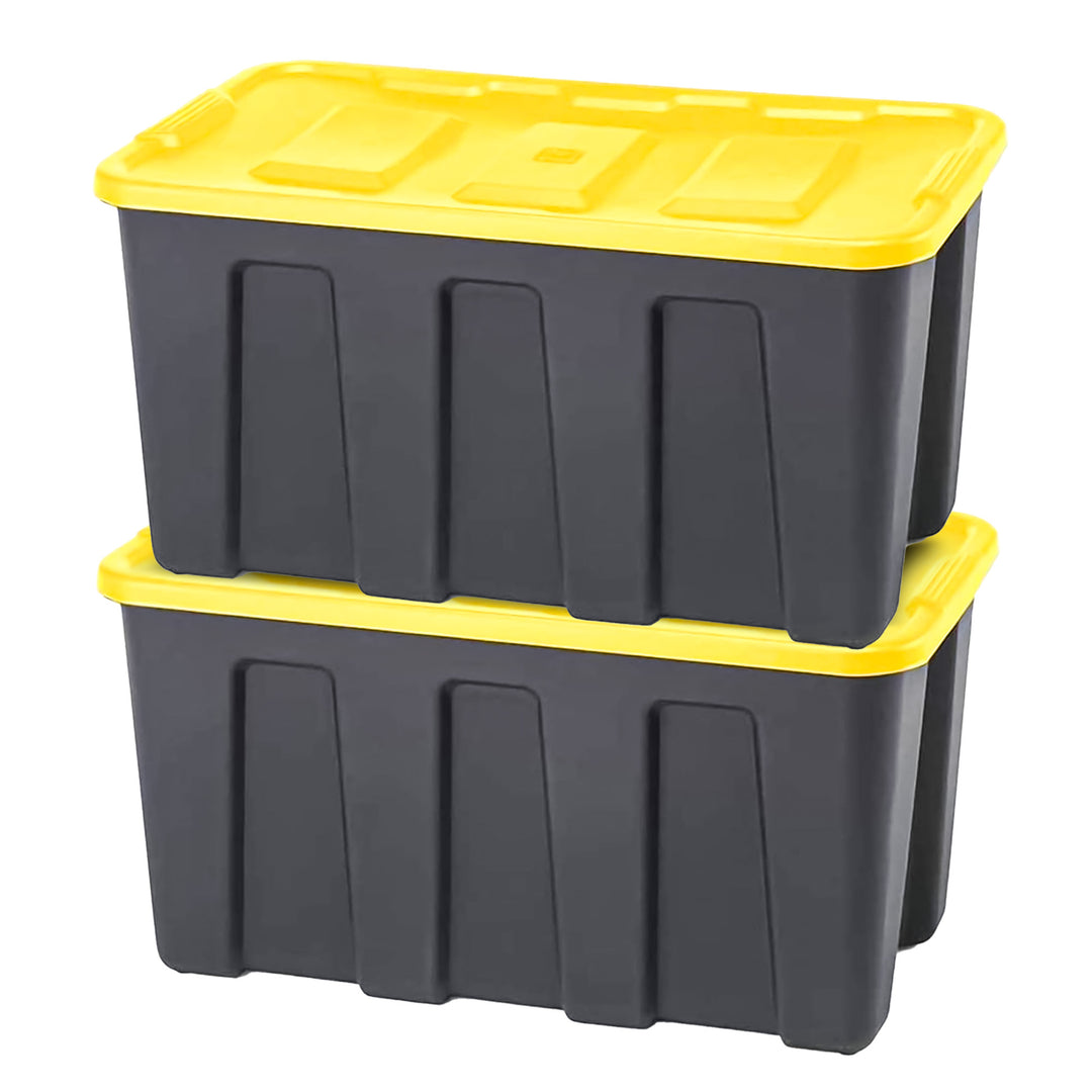 Homz 34 Gallon Durabilt Home Storage Container w/Lid, Black/Yellow (2 Pack)