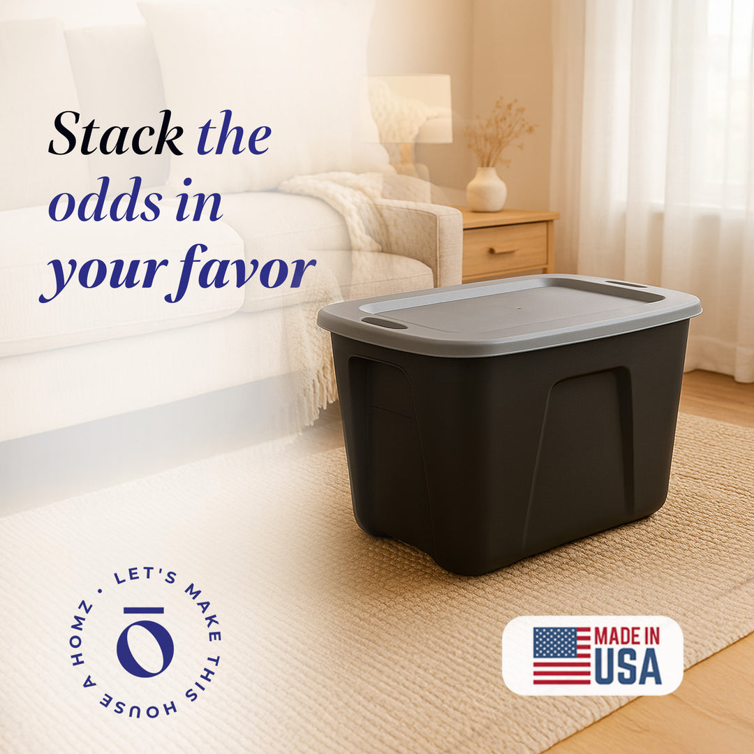 Homz 6618BKTS.08 18 Gallon Durable Molded Plastic Storage Bin w/ Lid, Black/Gray