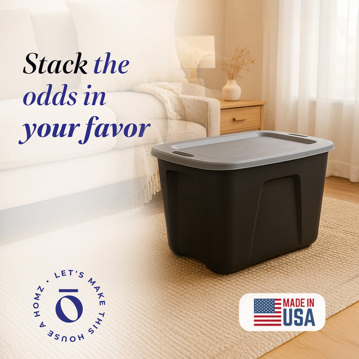 Homz 6618BKTS.08 18 Gallon Durable Molded Plastic Storage Bin w/ Lid, Black/Gray