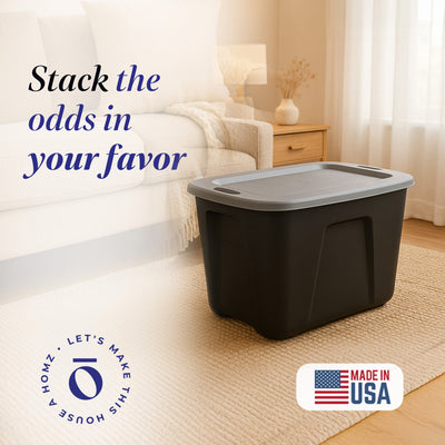 Homz 6618BKTS.08 18 Gallon Durable Molded Plastic Storage Bin w/ Lid, Black/Gray