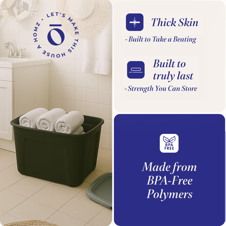 Homz 6618BKTS.08 18 Gallon Durable Molded Plastic Storage Bin w/ Lid, Black/Gray