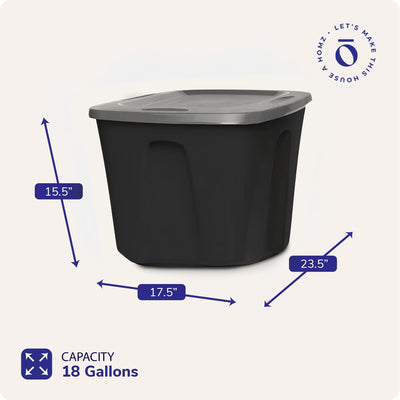 Homz 6618BKTS.08 18 Gallon Durable Molded Plastic Storage Bin w/ Lid, Black/Gray - VMInnovations