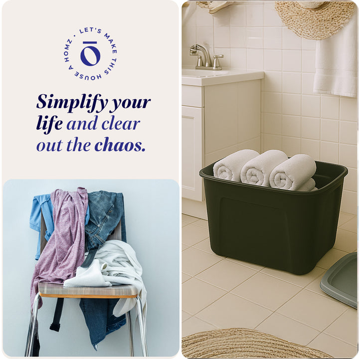 Homz 6618BKTS.08 18 Gal Molded Plastic Storage Bin w/ Lid, Black/Gray (Open Box) - VMInnovations