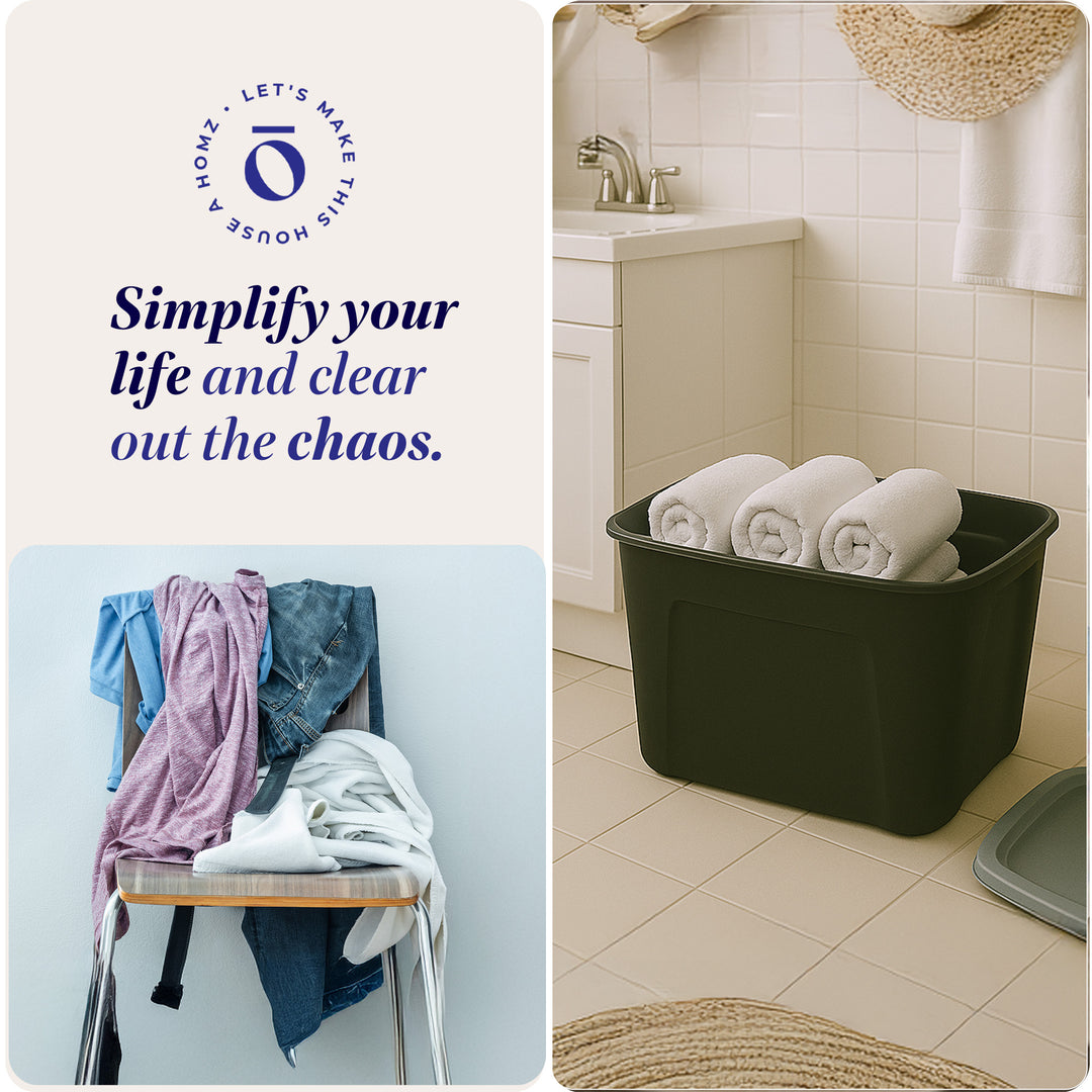 Homz 6618BKTS.08 18 Gal Molded Plastic Storage Bin w/ Lid, Black/Gray (Open Box) - VMInnovations