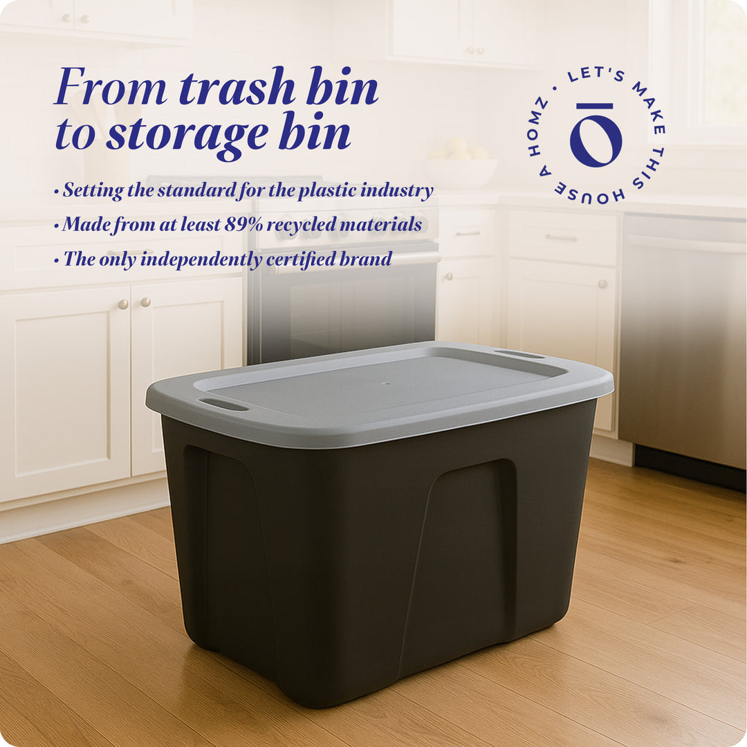 Homz 6618BKTS.08 18 Gallon Durable Molded Plastic Storage Bin w/ Lid, Black/Gray