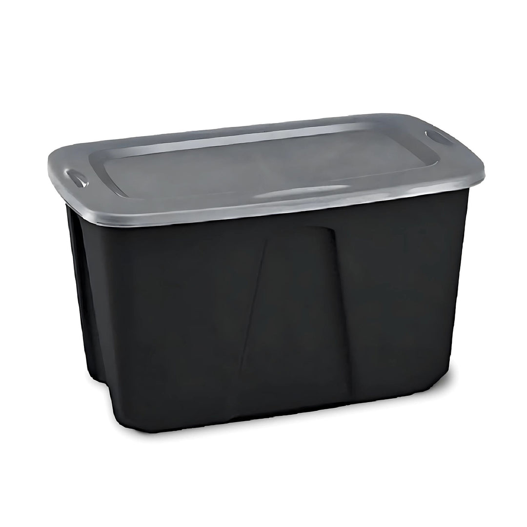 Homz 6630BKTS.06 32 Gallon Durable Molded Plastic Storage Bin w/ Lid, Black/Gray