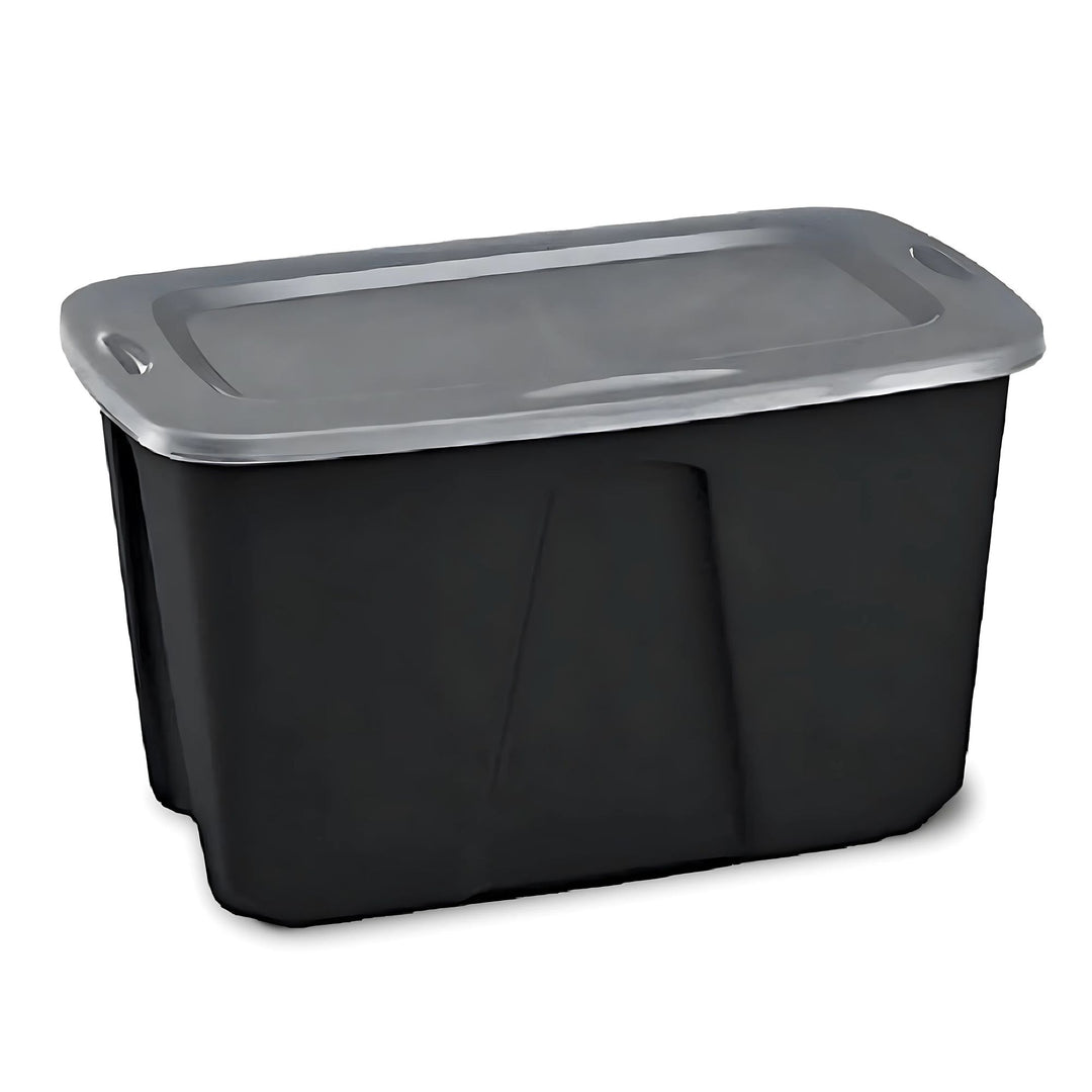 Homz 6630BKTS.06 32 Gallon Durable Molded Plastic Storage Bin w/ Lid, Black/Gray