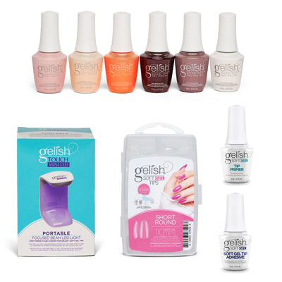 Gelish 110 Tip Kit w/ Mini Cure Light & Soak Off Gel Best Sellers, 6 Colors - VMInnovations