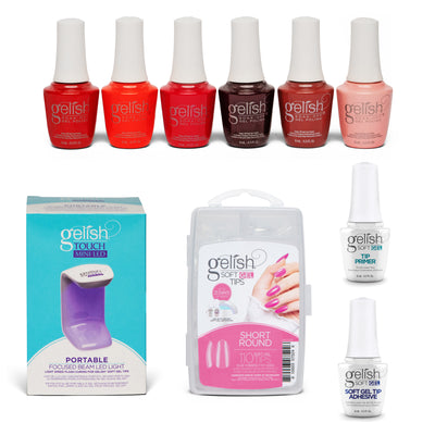 Gelish 110 Tip Kit w/ Mini Cure Light & Soak Off Gel Reds of the Year, 6 Colors - VMInnovations