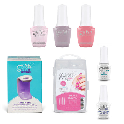 Gelish 110 Tip Kit w/ Mini Cure Light & Soak Off Gel 2022 Full Bloom, 3 Colors - VMInnovations
