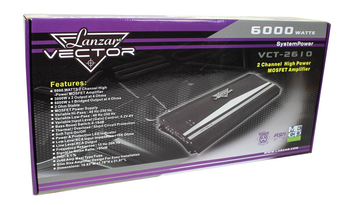 Lanzar Audio 6000W 60A 2 Channel Car Amplifier Power Stereo MOSFET (Refurbished)