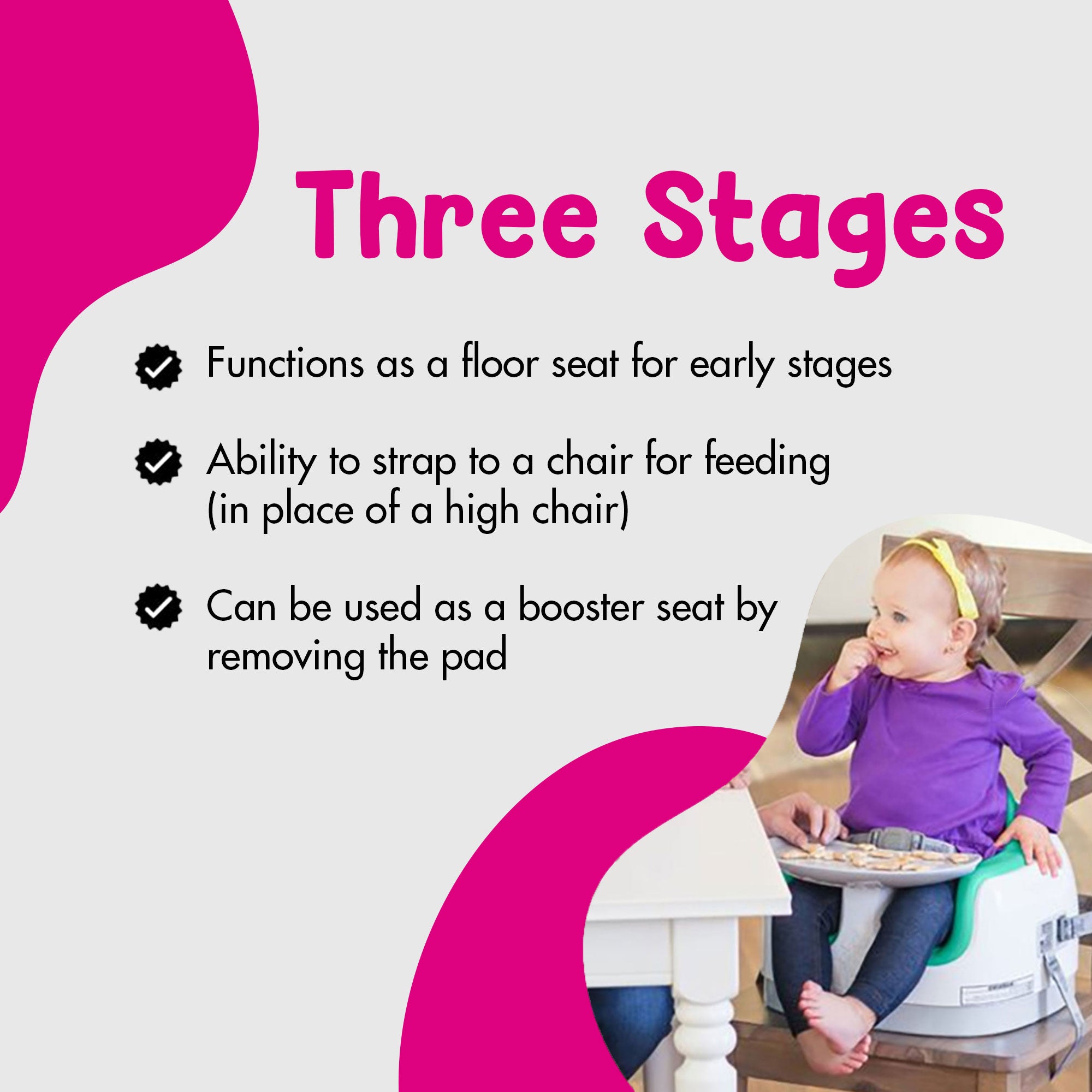 Bumbo Baby Toddler Adjustable 3 In 1 Booster Seat and High Chair, Aqua (2 Pack) - VMInnovations