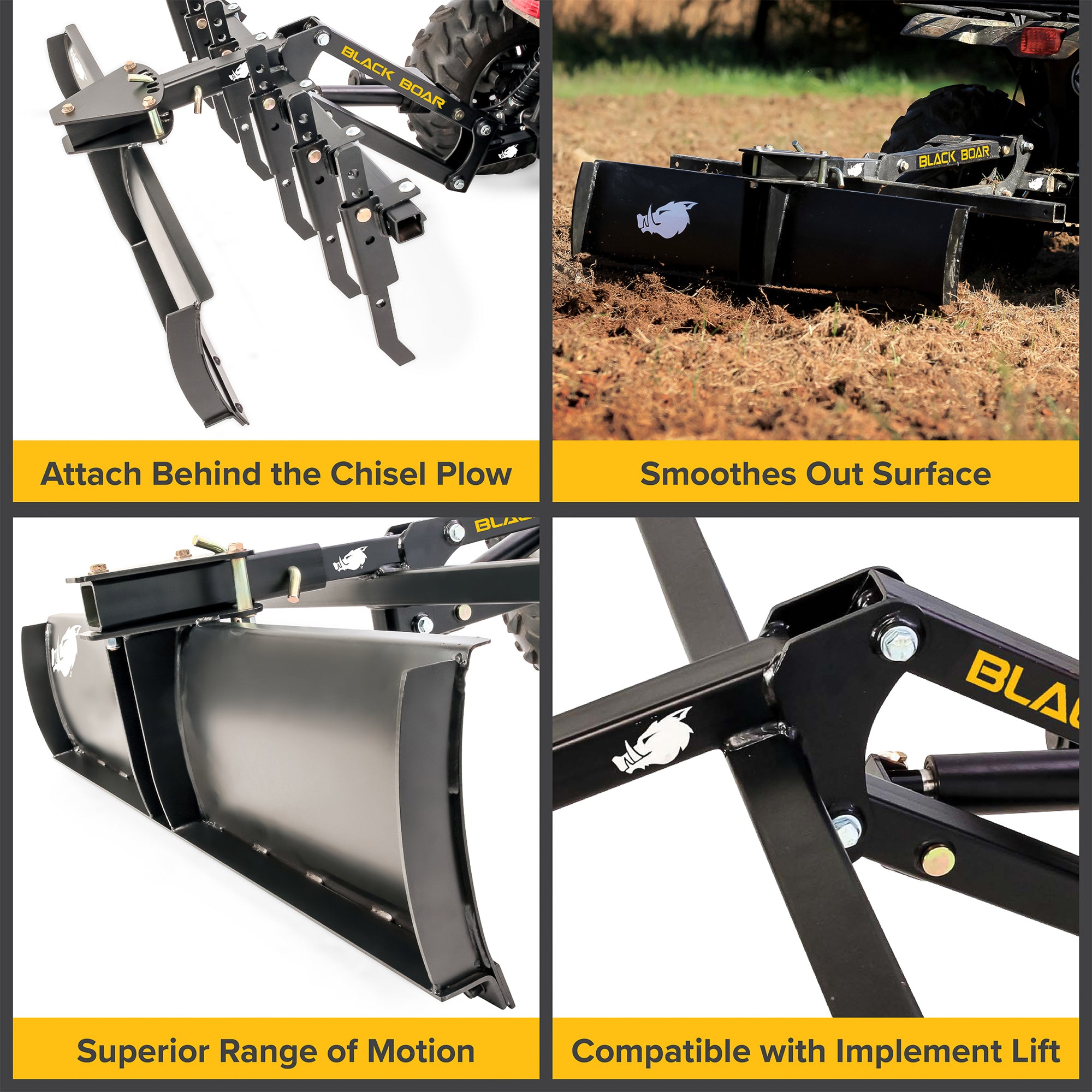 Black Boar ATV UTV Steel Agricultural Scrape Blade Implement Attachment (Used) - VMInnovations