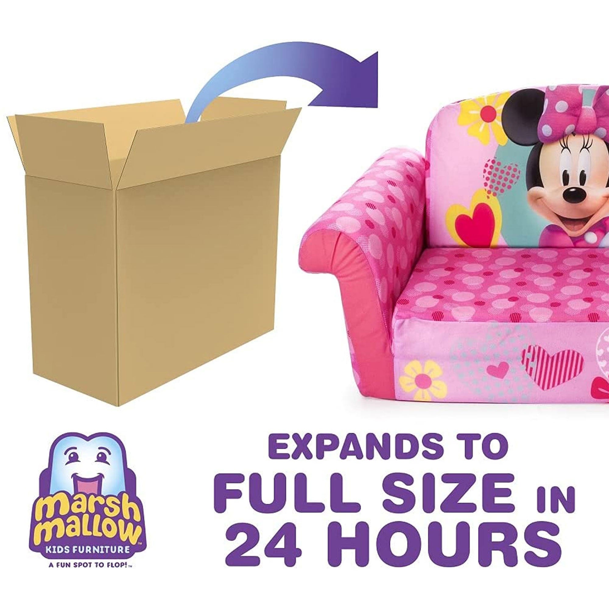 Marshmallow Furniture Kids 2-in-1 Flip Open Sofa Bed, Minnie Mouse (Open Box) - VMInnovations