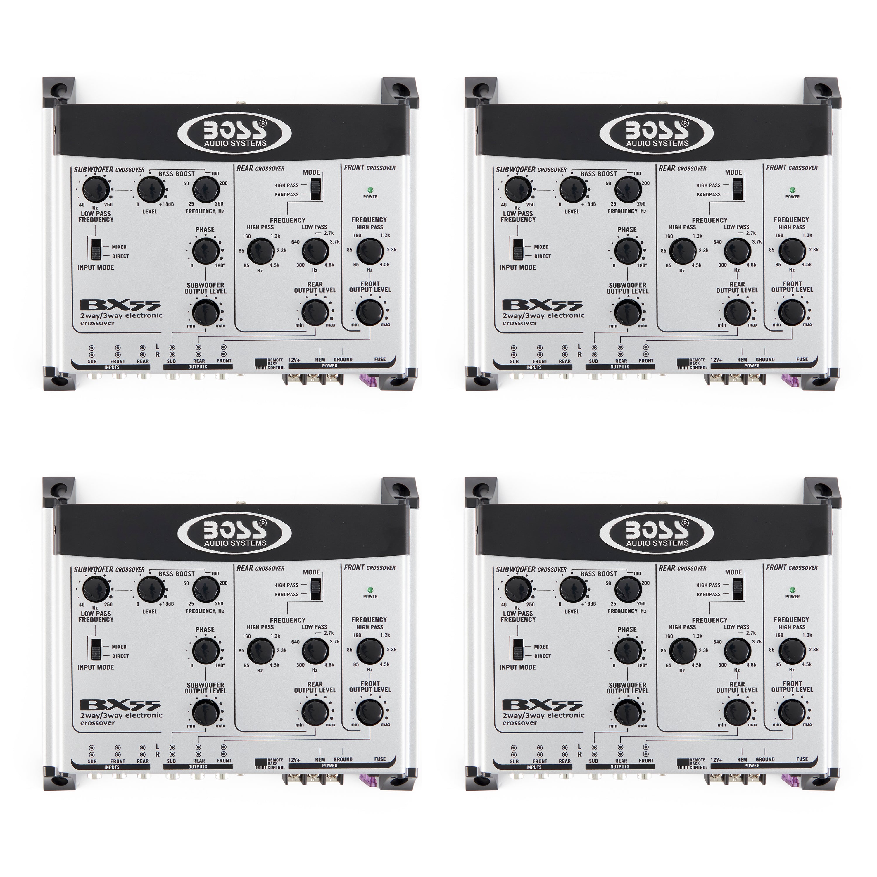BOSS BX55 2/3 Way Car Audio Electronic Crossover Bass w/Remote Control (4 Pack)