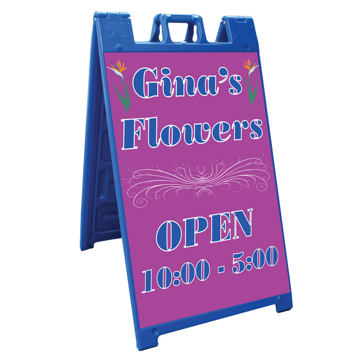 Plasticade Signicade Portable Folding Sidewalk Double Sided Sign Stand, Blue