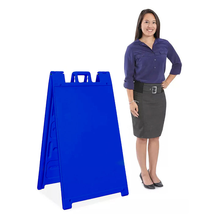 Plasticade Signicade Portable Folding Sidewalk Double Sided Sign Stand, Blue