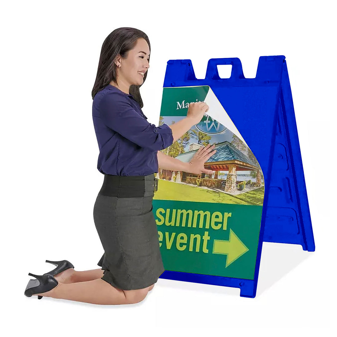 Plasticade Signicade Portable Folding Sidewalk Double Sided Sign Stand, Blue