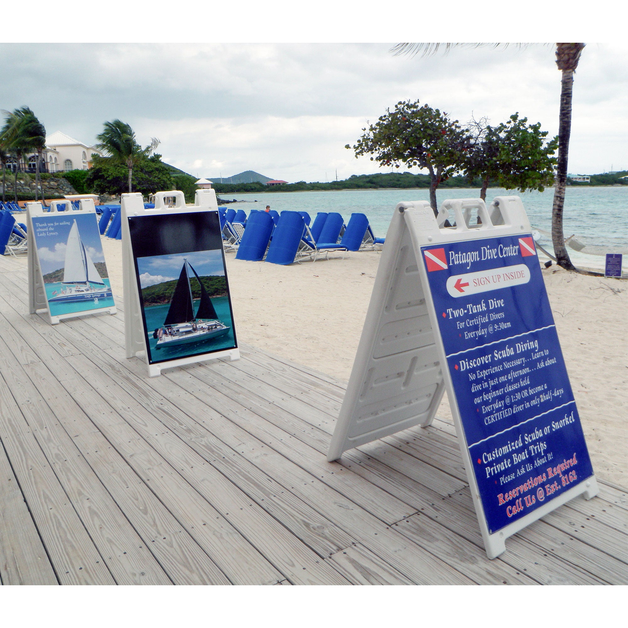 Plasticade Deluxe Signicade Portable Folding Double Sided Sign Stand, White - VMInnovations