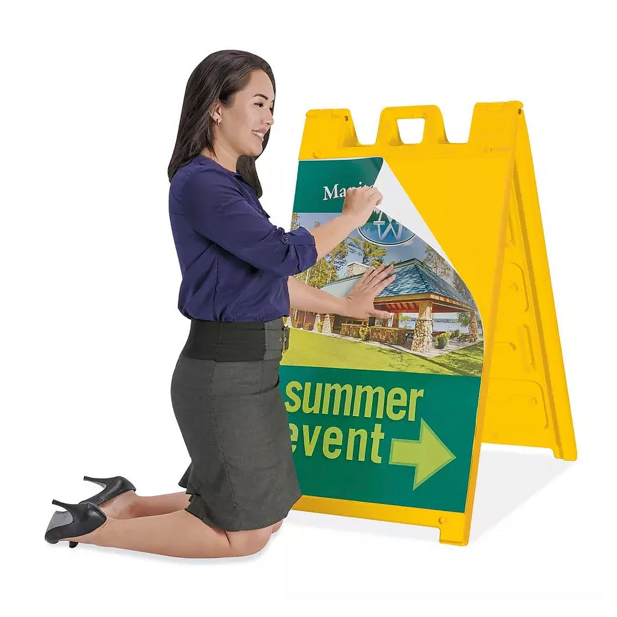 Plasticade 130-Y Signicade A Frame Plain Folding Sidewalk Sign Yellow (Open Box)
