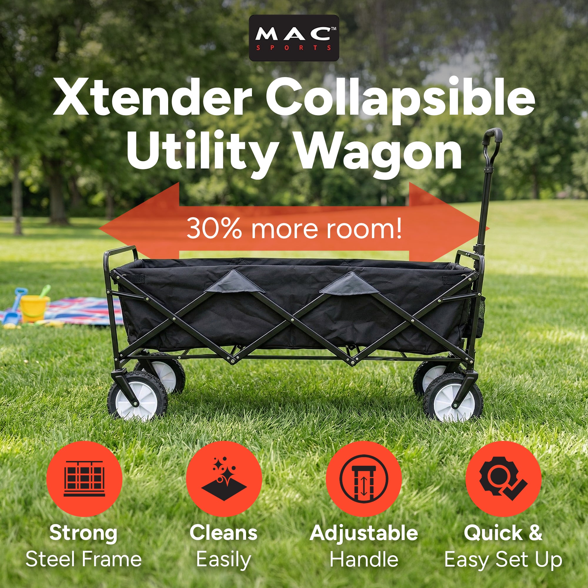 Mac Sports 52 Inch Extra Long Xtender Utility Storage Wagon, Black (Open Box)