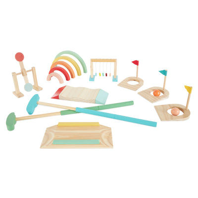 Wonder&Wise Indoor Children Wooden Mini Golf Course Toy Set w/ Clubs, Obstacles (Refurbished)