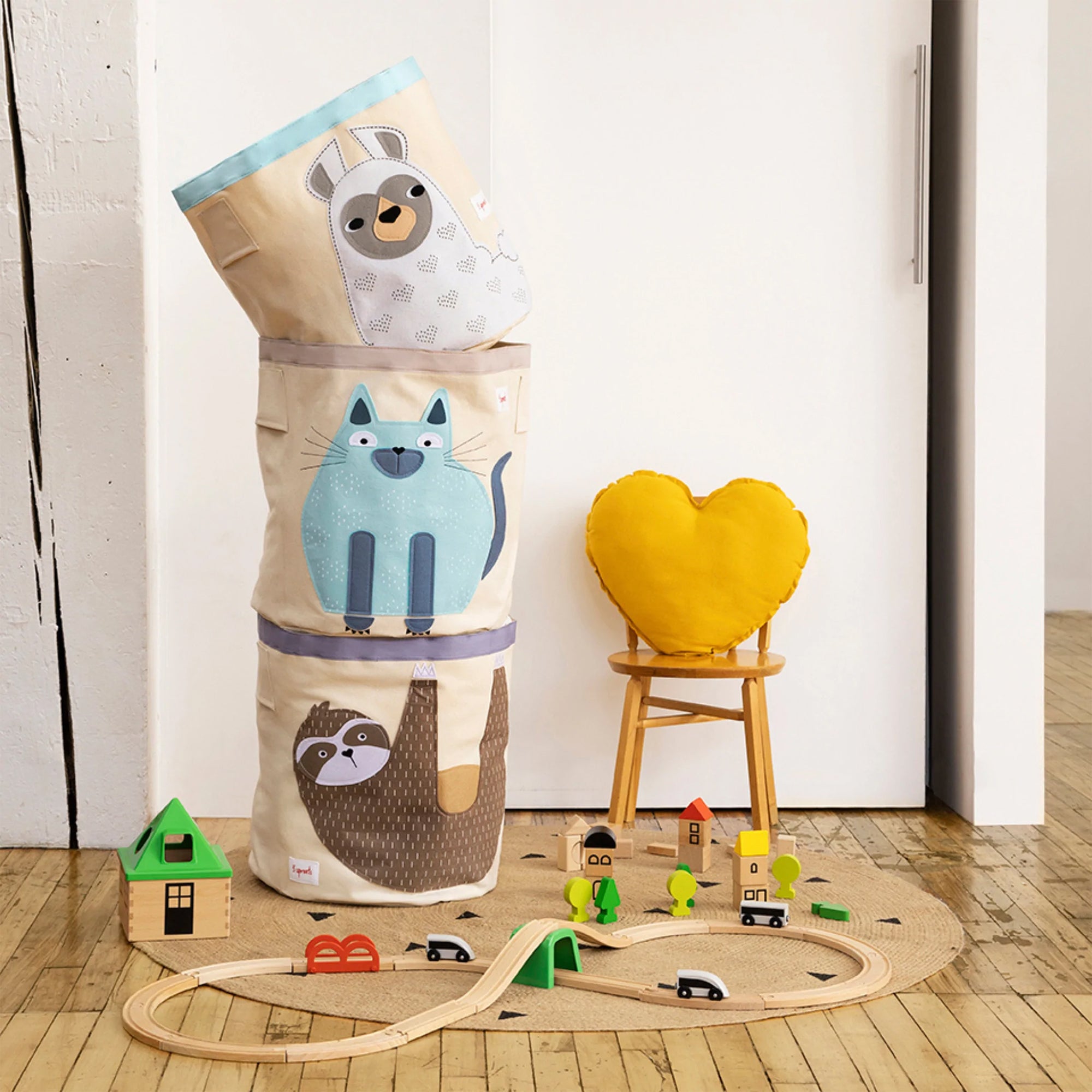 3 Sprouts Canvas Storage Bin Laundry and Toy Basket for Kids, Shark and Sloth