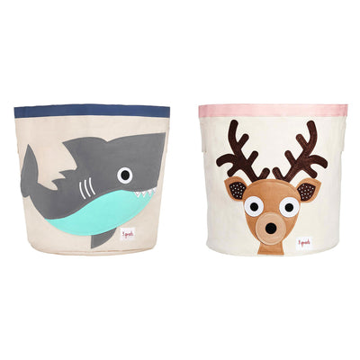 3 Sprouts Canvas Storage Bin Laundry & Toy Basket for Baby and Kids, Shark, Deer