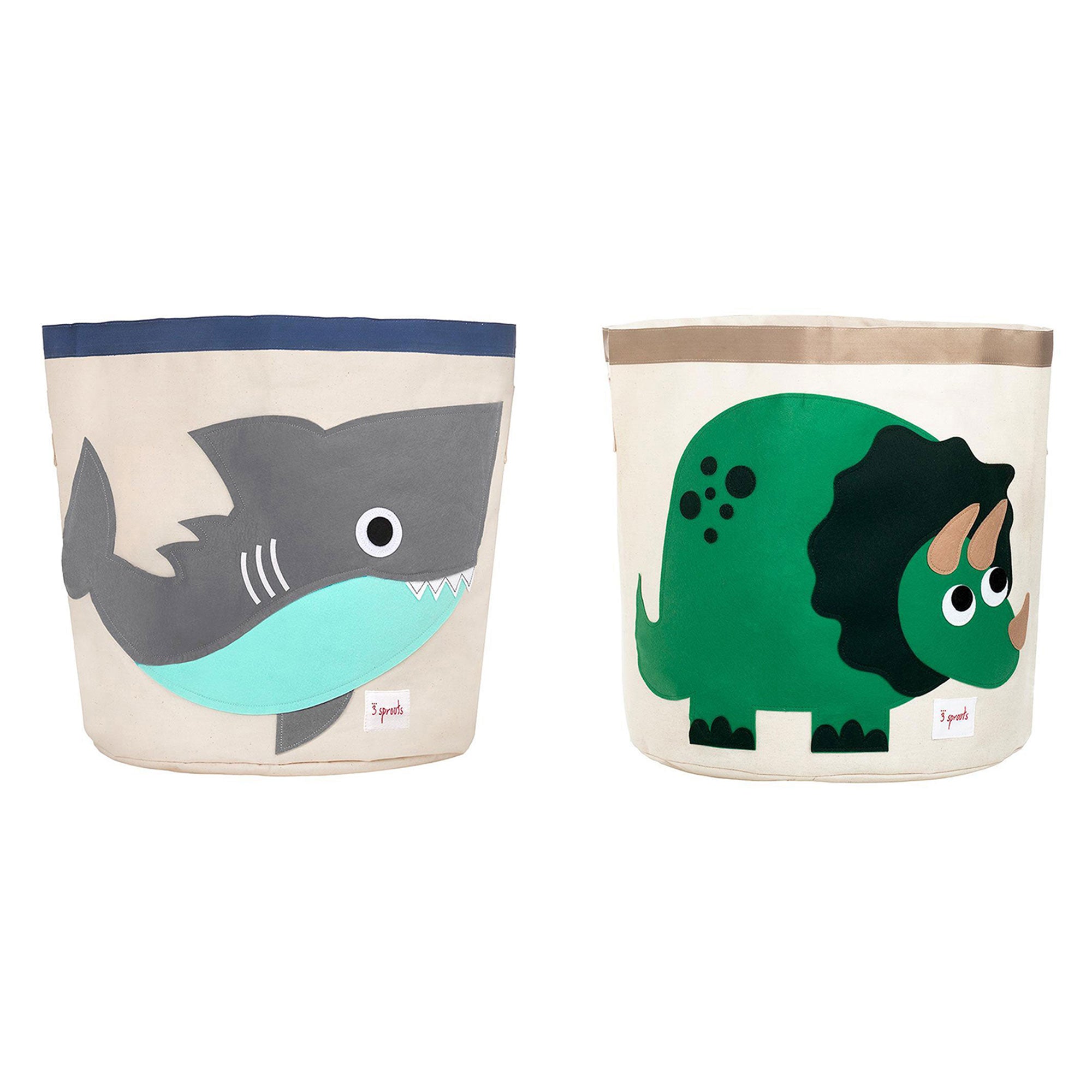 3 Sprouts Canvas Storage Bin Laundry & Toy Basket for Baby & Kids, Shark & Dino