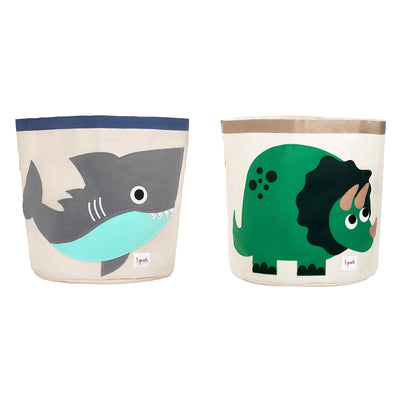 3 Sprouts Canvas Storage Bin Laundry & Toy Basket for Baby & Kids, Shark & Dino