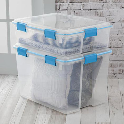Sterilite 80-Qt Clear Plastic Stackable Storage Bin w/ Gasket Latch Lid, 8 Pack