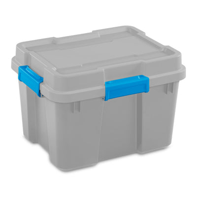 Sterilite 20 Gallon Plastic Home Storage Container Tote Box, Gray/Blue (12 Pack)