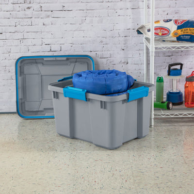 Sterilite 20 Gallon Plastic Gasket Storage Container w/ Lid, Cement Gray/Blue - VMInnovations