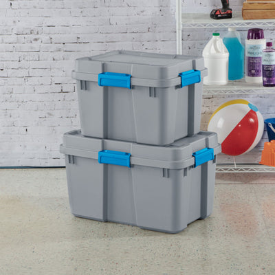 Sterilite 20 Gallon Plastic Gasket Storage Container w/ Lid, Cement Gray/Blue