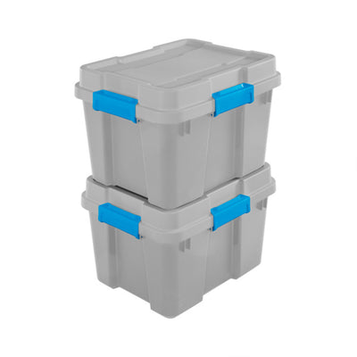 Sterilite 20 Gallon Plastic Home Storage Container Tote Box, Gray/Blue (12 Pack)